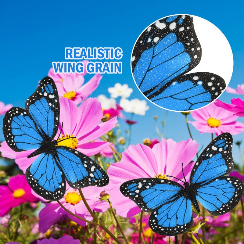 AQUEENLY Monarch Butterfly Decoration 4.72'' Blue Butterflies for Crafts Premium Fake Butterflies Wall Decor for Room, Home, Wedding, Party (12 Pcs) - Image 2